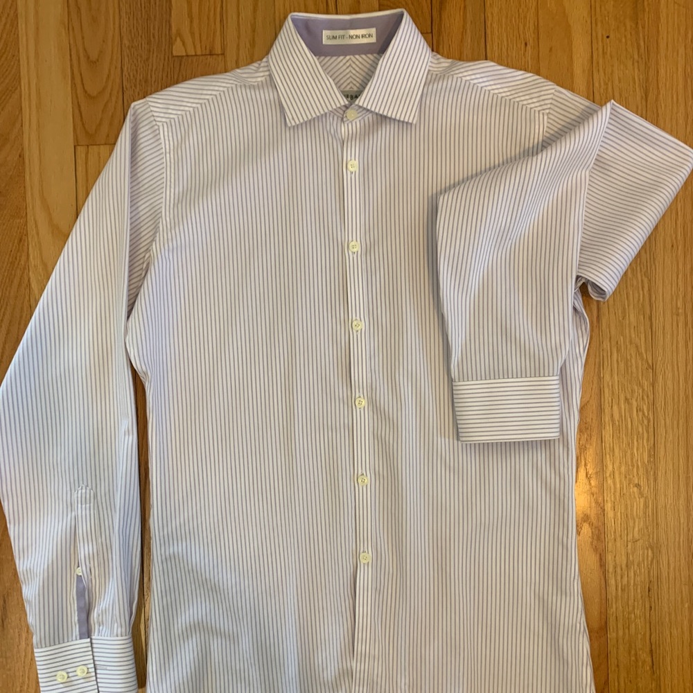 Jhane Barnes Purple Striped Dress Shirt - slim fit